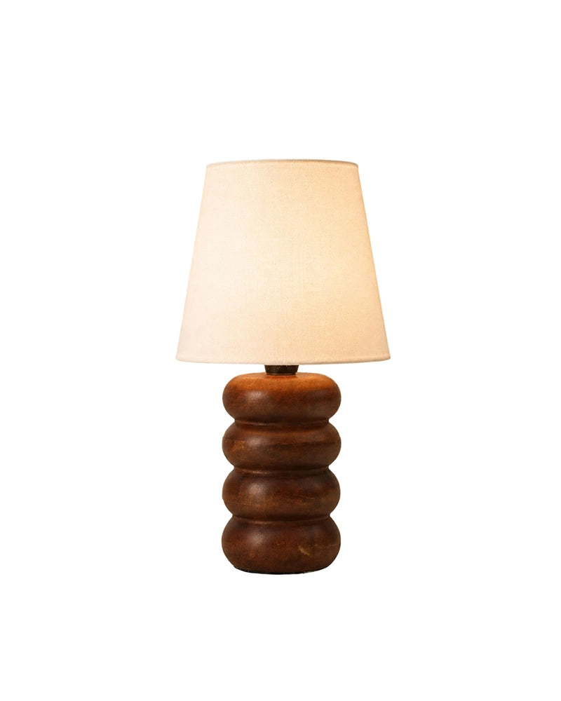 Handcrafted Wooden Table Lamp Textured Linen Shade Warm Light