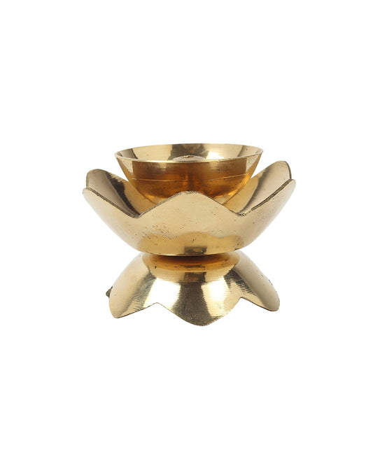 Brass Lotus Diya for Pooja Room & Home Temple Decor (Gold)