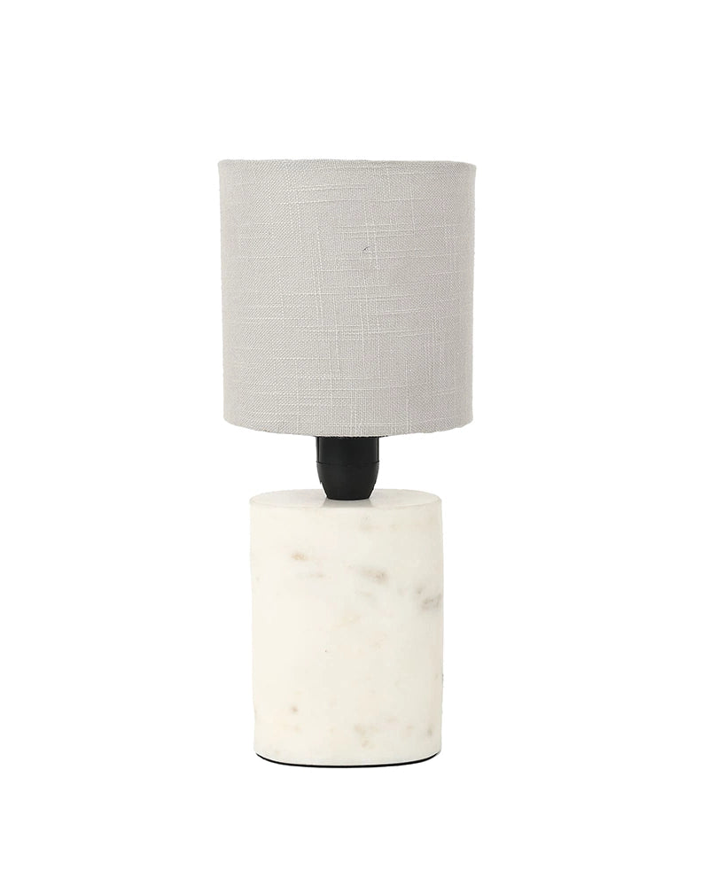 Marble Table Lamp with Linen Shade Warm Ambient Light