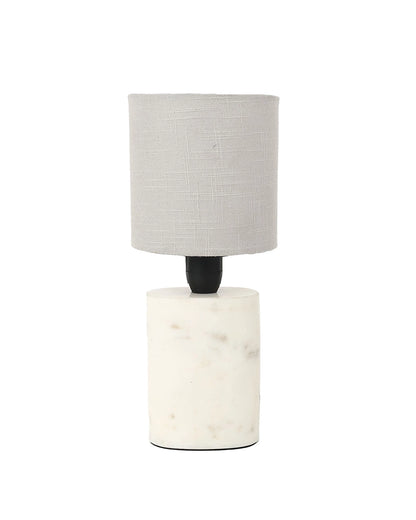 Marble Table Lamp with Linen Shade Warm Ambient Light