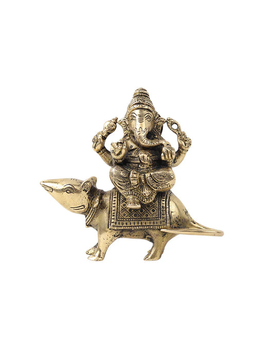 Pure Brass Ganesha Sitting on Mushak for Prosperity and Blessings