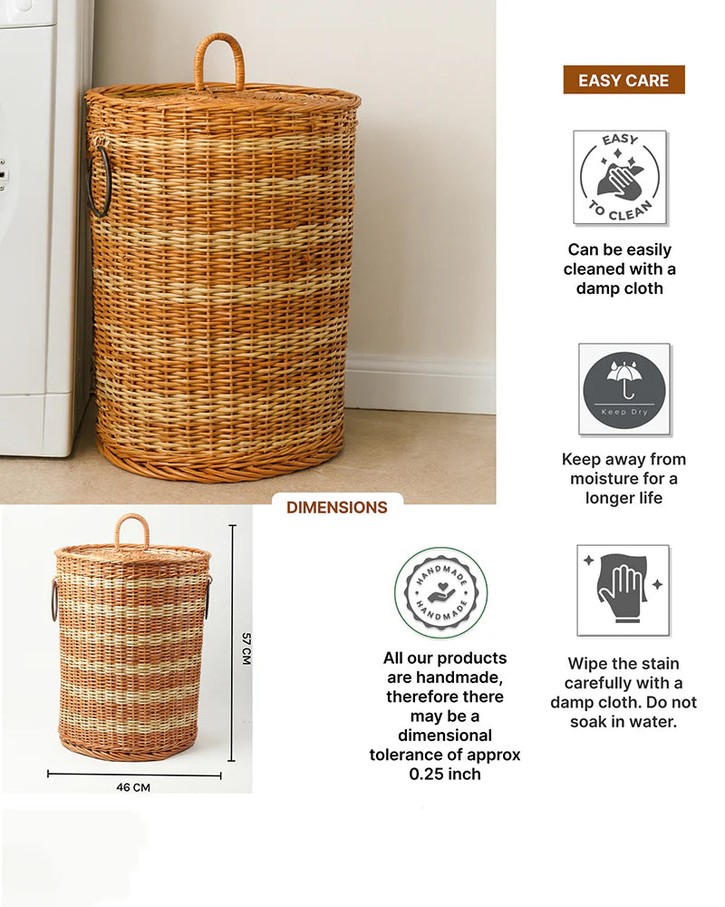 Wicker Laundry Basket for Clothes, Durable Clothes Storage Basket