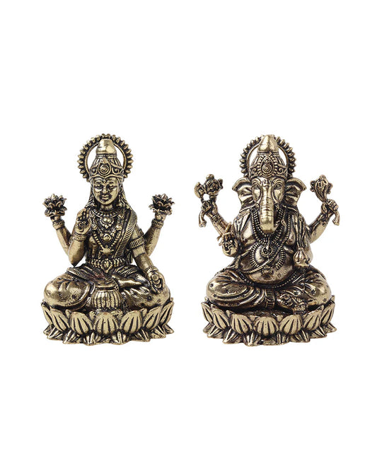 Lakshmi Ji & Ganesha Brass God Idol Set for Pooja, Home Decoration & Auspicious Showpiece