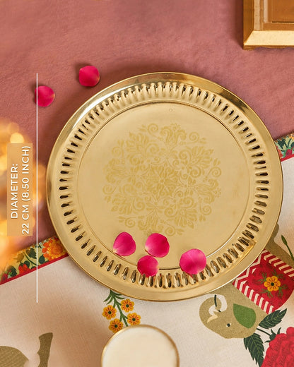 Engraved Brass Pooja Thali (Gold)