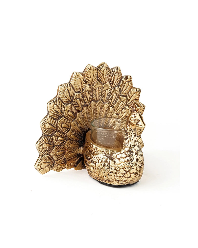 Dancing Peacock Tealight holder with Glass Votive for Home Décor