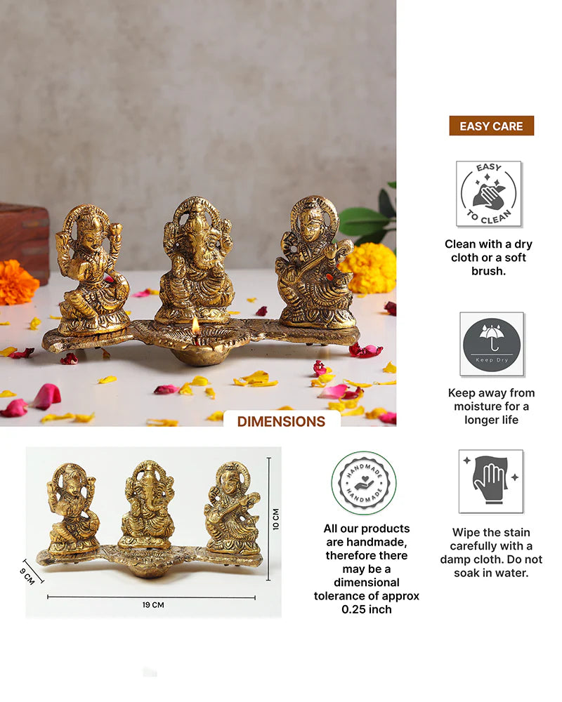 Lakshmi Ganesh Saraswati Pooja Idol, Decorative God Murti for Home
