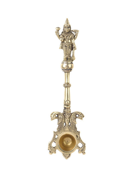 Brass Ritual Spoon with Vishnu Idol for Pooja and Temple Use