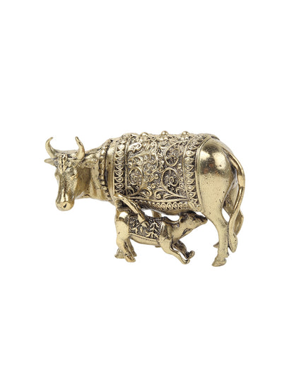 Pure Brass Kamdhenu Cow with Calf Idol for Home Temple and Pooja Room