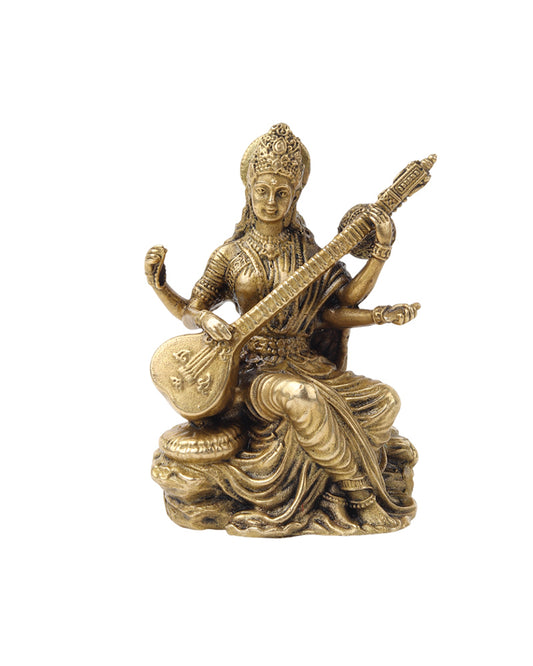 Pure Brass Saraswati Maa Idol for Pooja and Home Decoration