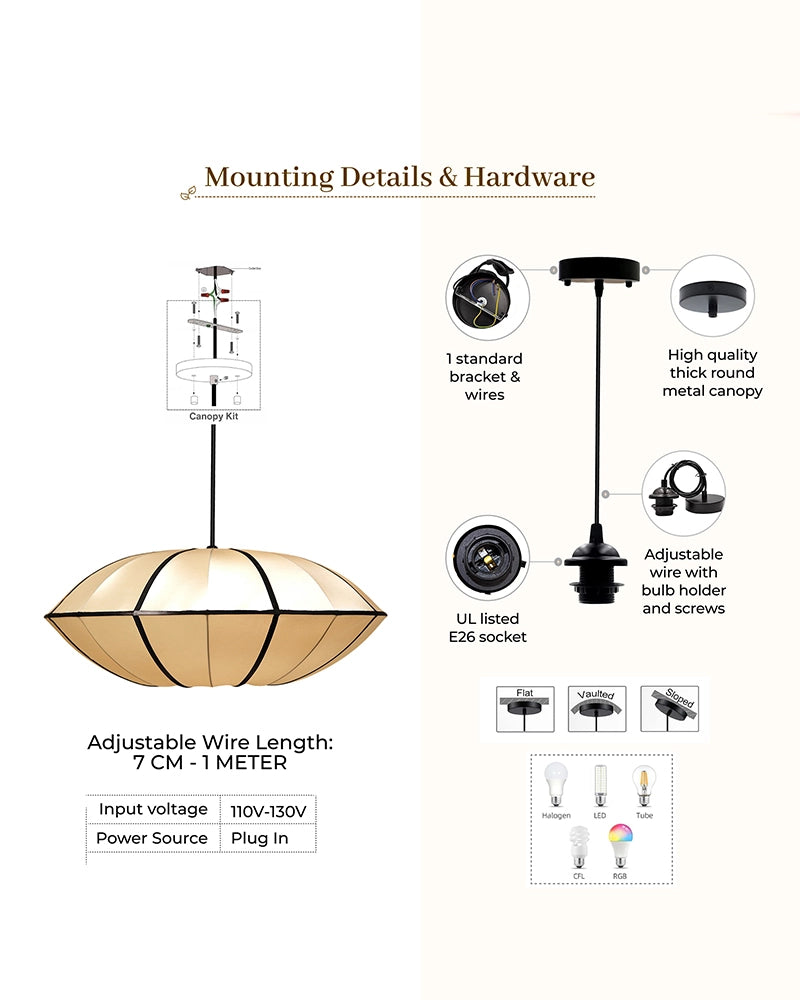 Silk Fabric Hanging Lamp for Bedroom and Study Room