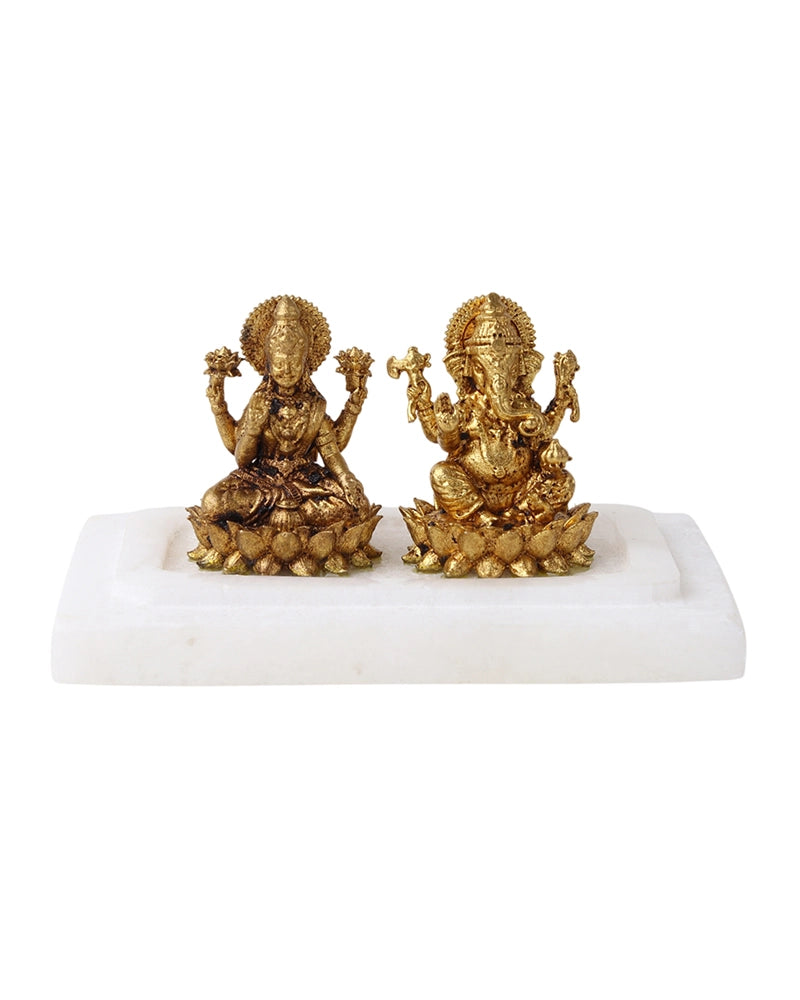 Brass Laxmi Ganesh Idol on Marble Base for Home Temple and Pooja Room