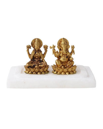 Brass Laxmi Ganesh Idol on Marble Base for Home Temple and Pooja Room