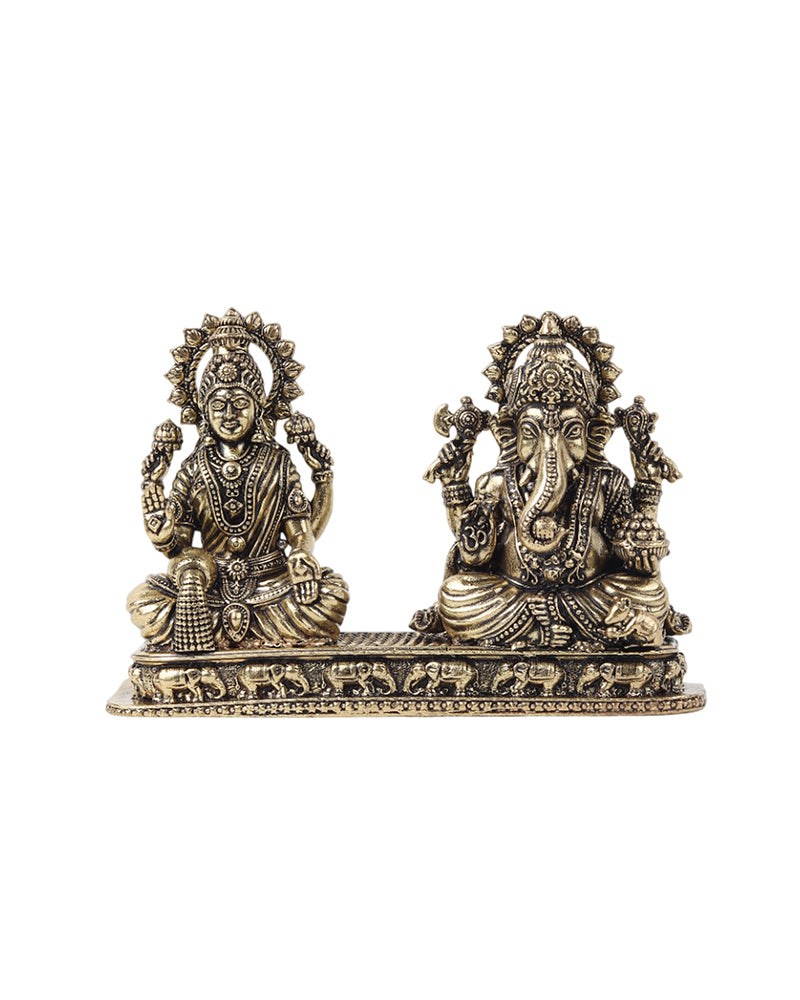 Traditional Brass Laxmi Ganesh Idol for Devotional Rituals and Home Decoration