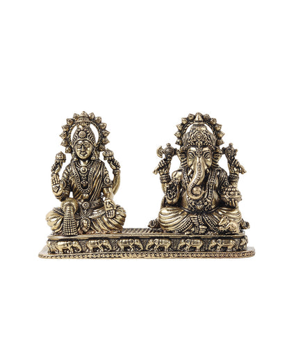 Traditional Brass Laxmi Ganesh Idol for Devotional Rituals and Home Decoration