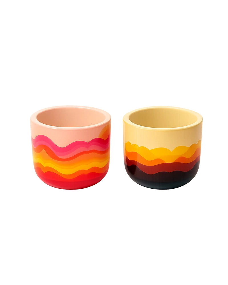 Sunset Wave Hand Painted Terracotta Planter Set of 2 (Multicolour)