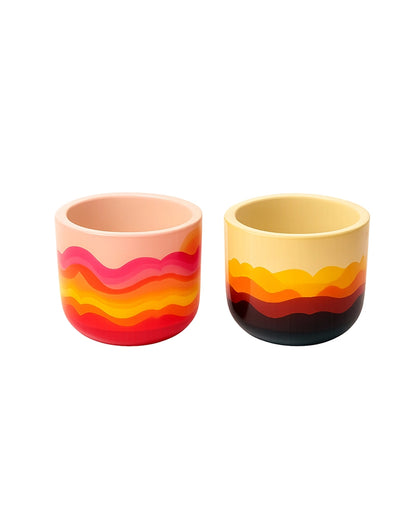 Sunset Wave Hand Painted Terracotta Planter Set of 2 (Multicolour)