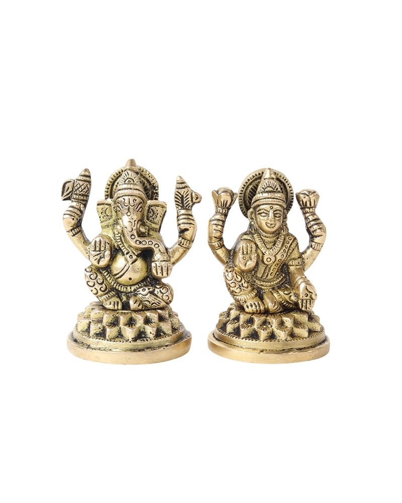 Lakshmi Ji & Ganesha Brass God Idol Set for Pooja, Home Decoration & Auspicious Showpiece