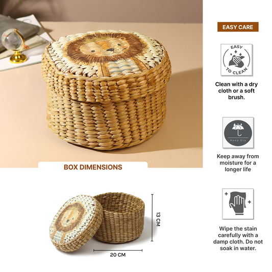 Storage Box with Lid | Round Gift Box | Seagrass Organiser Boxes