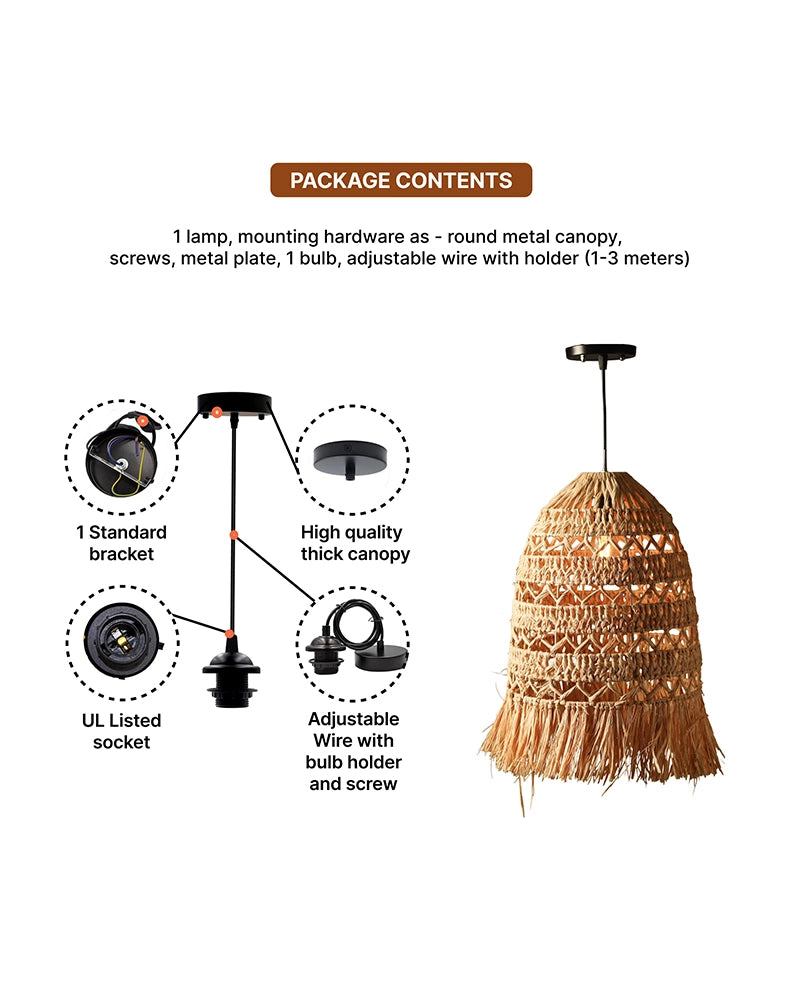 Raffia Cylinder Ceiling Lamp for Bedroom Hall & Living Room Decor