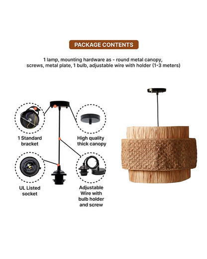 Raffia Drum Pendant Lamp for Living Room Bedroom & Boho Home Decor