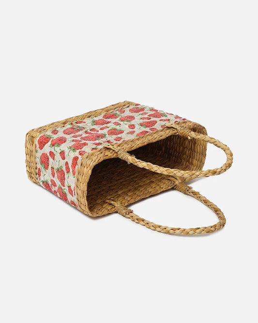 Handwoven Seagrass Shopping Basket & Tote Bag - Strawberry