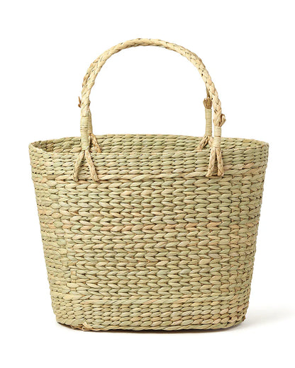 Natural Seagrass Embroidery Tote Bag for Shopping, Picnic & Storage