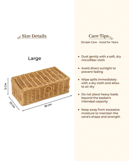 Cane Storage Box with Lid for Wardrobe & Bathroom Storage