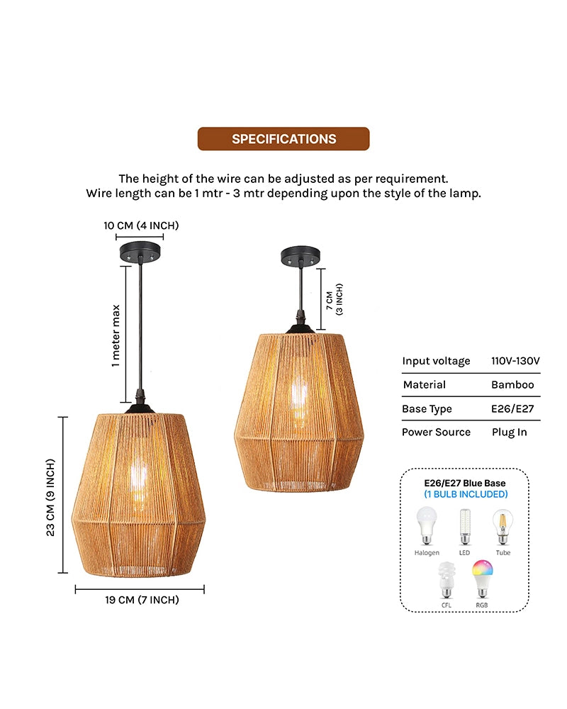 Jute Rope Pendant Lamp for Home Decor and Hall