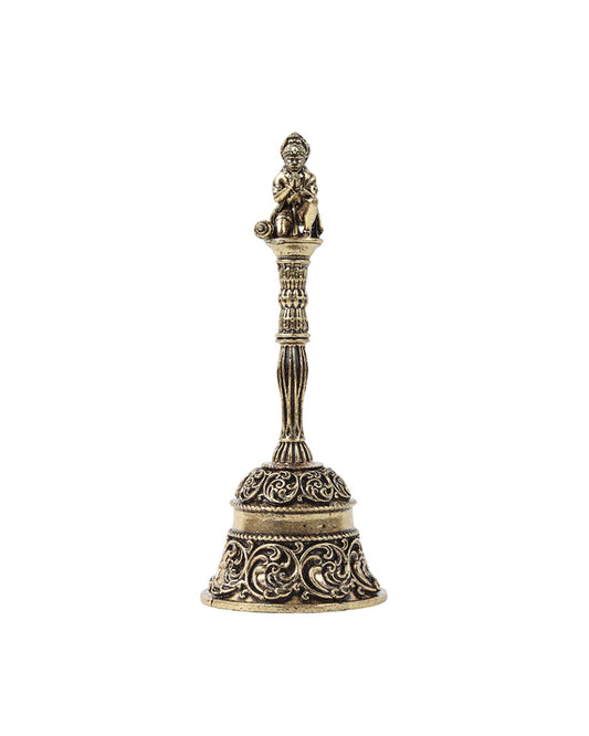 Traditional Brass Pooja Bell with Hanuman Idol for Home Temple
