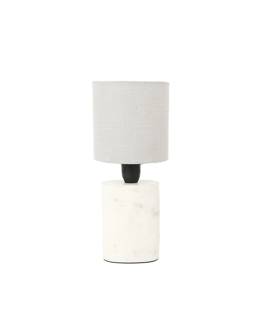 Marble Table Lamp with Linen Shade Warm Ambient Light