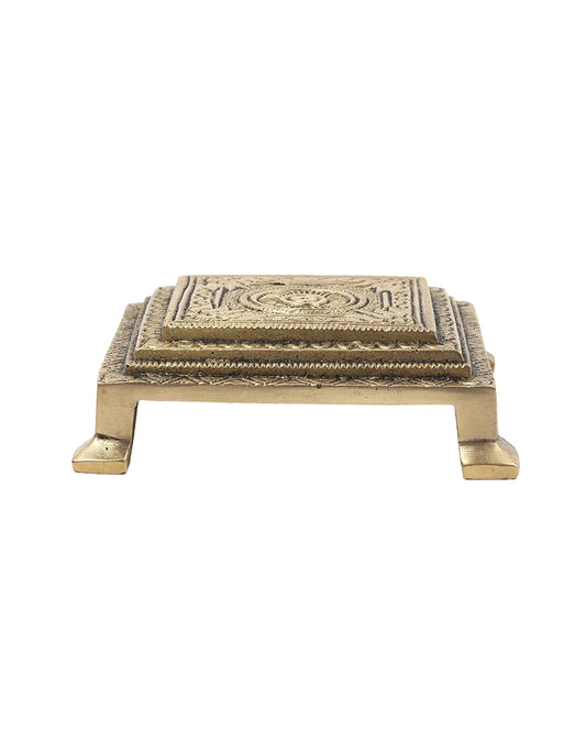 Brass Pooja Chowki Om Design Bajot for Home Temple Puja
