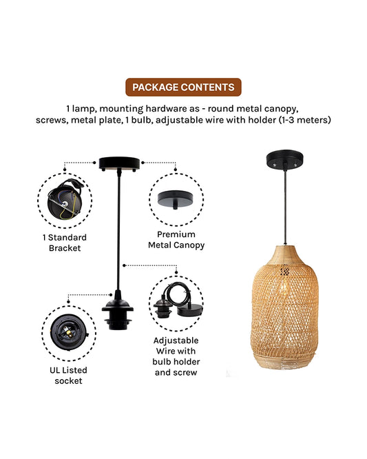 Natural Bamboo Pendant Lamp for Living Room Decoration