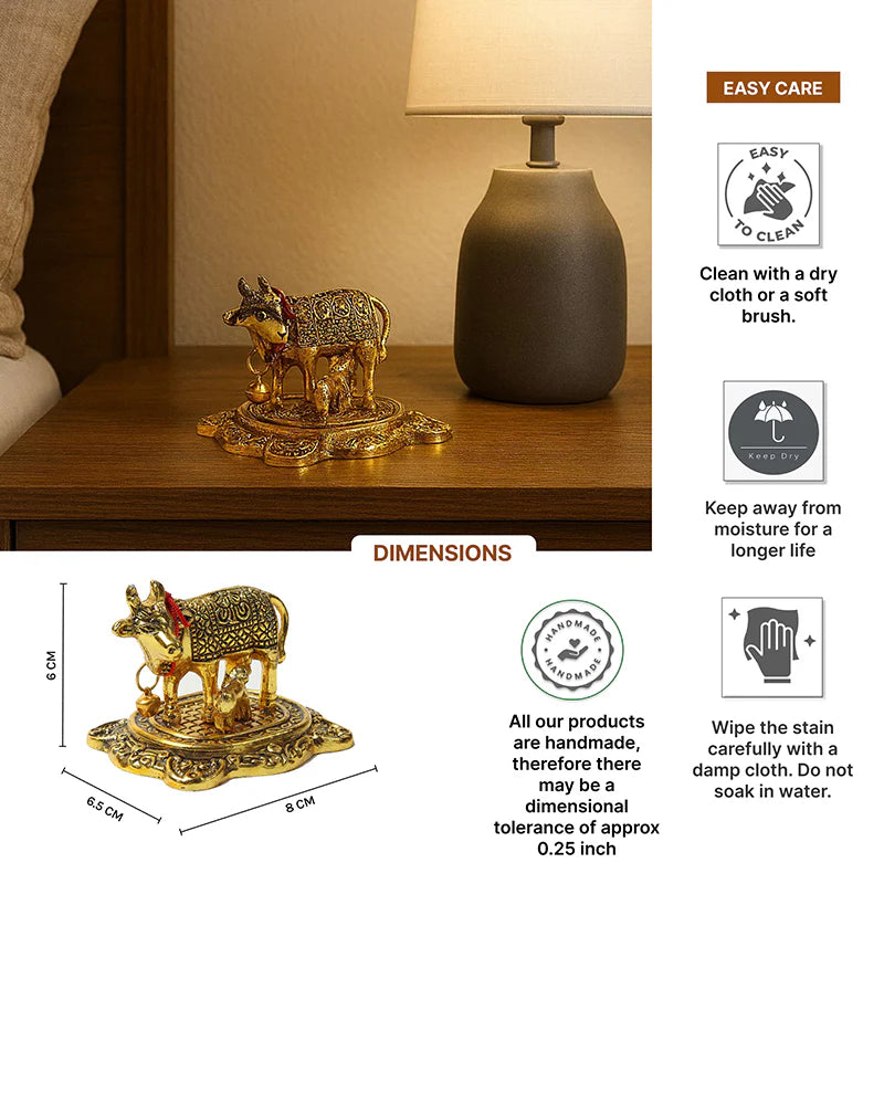 Kamdhenu Cow with Calf Statue, Decorative Cow Figurine and Gift Item