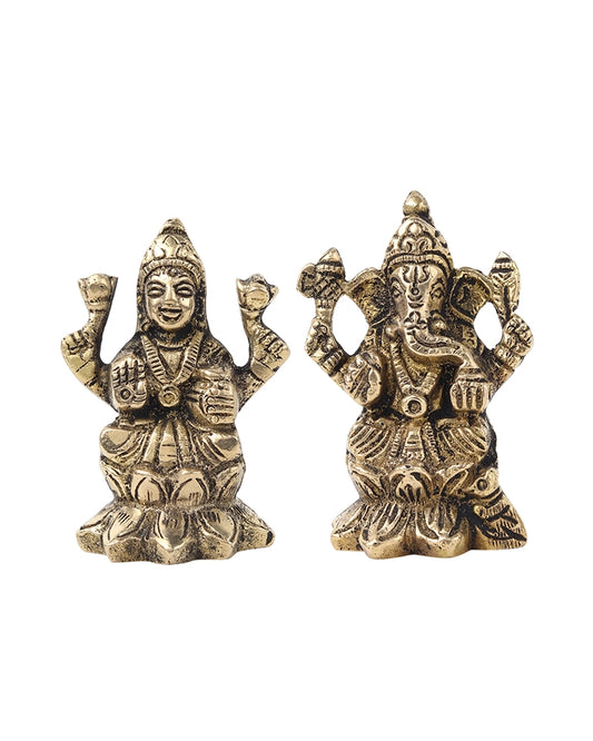 Pure Brass Laxmi Ganesh Idol Set Auspicious God Idol for Home Pooja