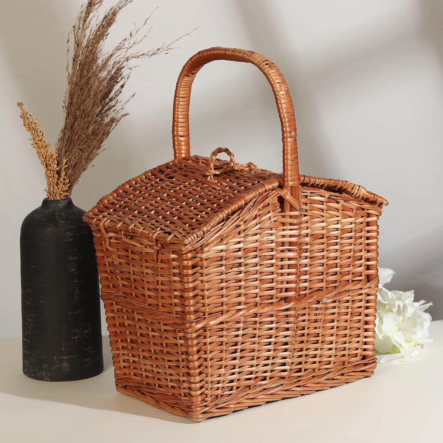 Multi-Purpose Wicker Picnic Basket for Outdoor Meals, Snacks & Food Carry