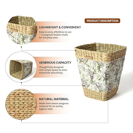 Seagrass Waste Bin Basket for Home, Kitchen, and Dry Waste