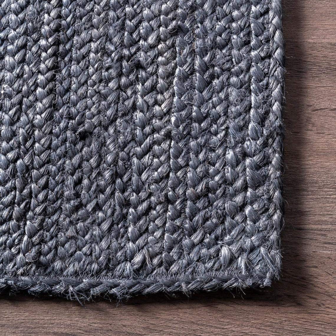 Handcrafted Natural Blue Rectangular Jute Carpet For Hall And Dining Space