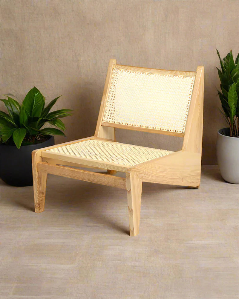 Cane Webbing Lounge Chair for Living Room, Balcony, and Indoor Seating
