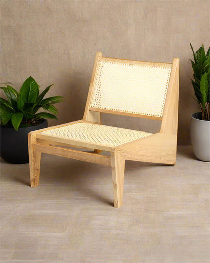Cane Webbing Lounge Chair for Living Room, Balcony, and Indoor Seating