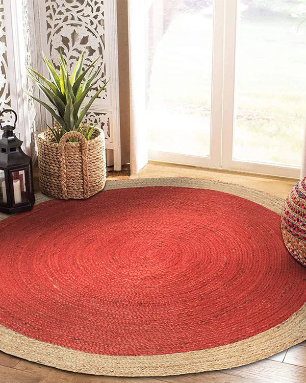 Handwoven Natural Round Jute Carpet For Living Room