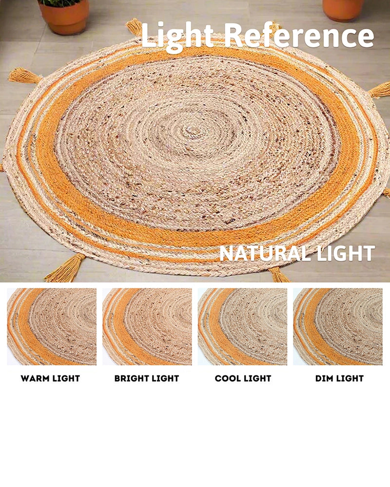 Natural Yellow Round Jute Carpet For Living Room