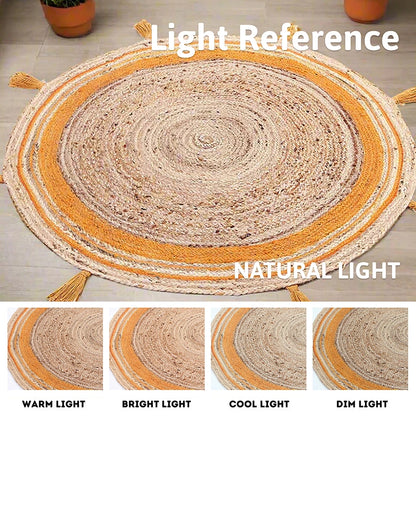 Natural Yellow Round Jute Carpet For Living Room