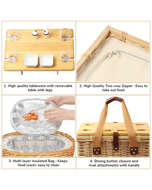Vintage-Inspired Wicker Picnic Basket for Picnic, Travel & Outdoor Fun