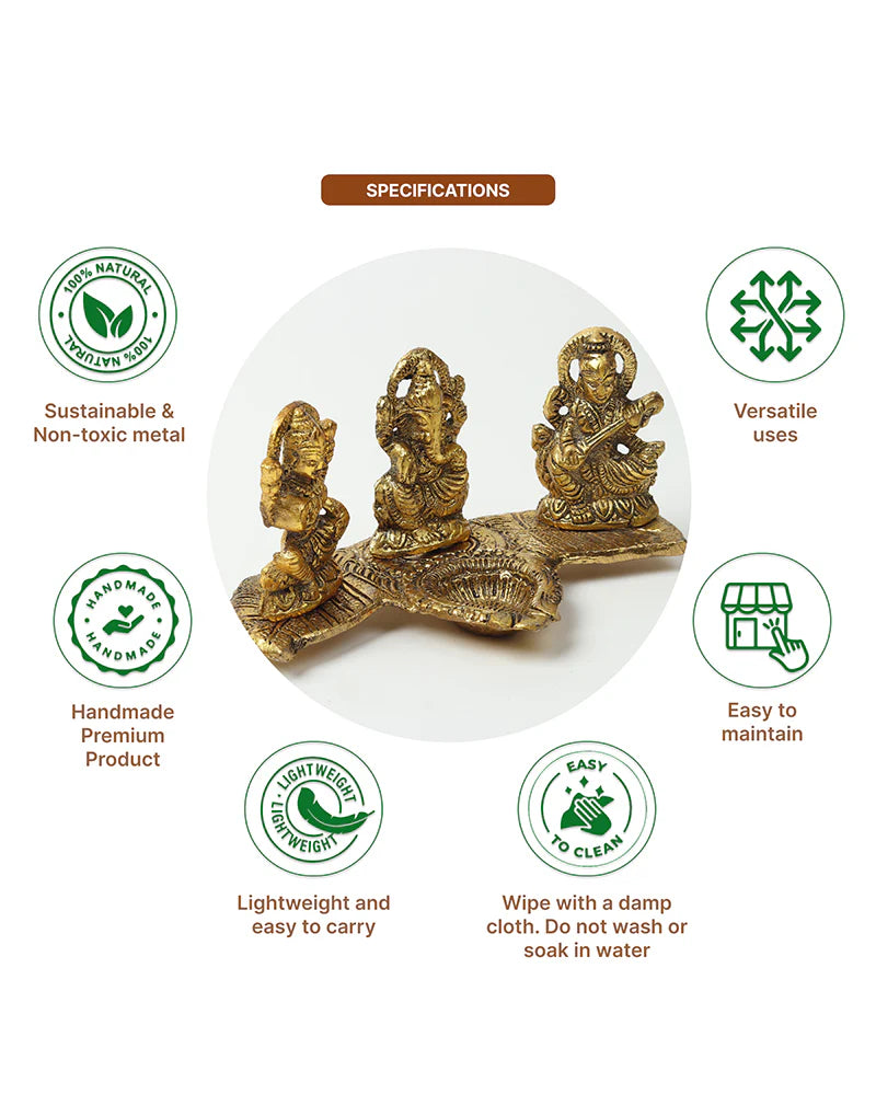 Lakshmi Ganesh Saraswati Pooja Idol, Decorative God Murti for Home