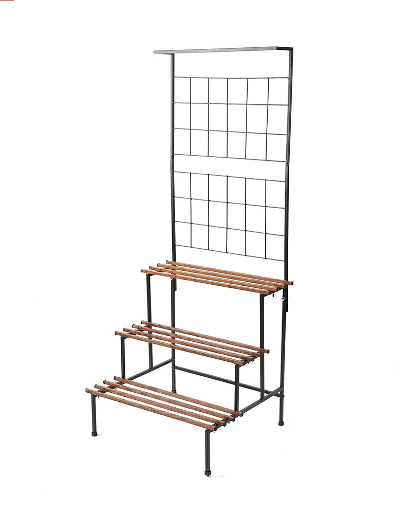 3 Tier Plant Stand with Trellis & Hanging Rod Anti Rust (Black & Brown