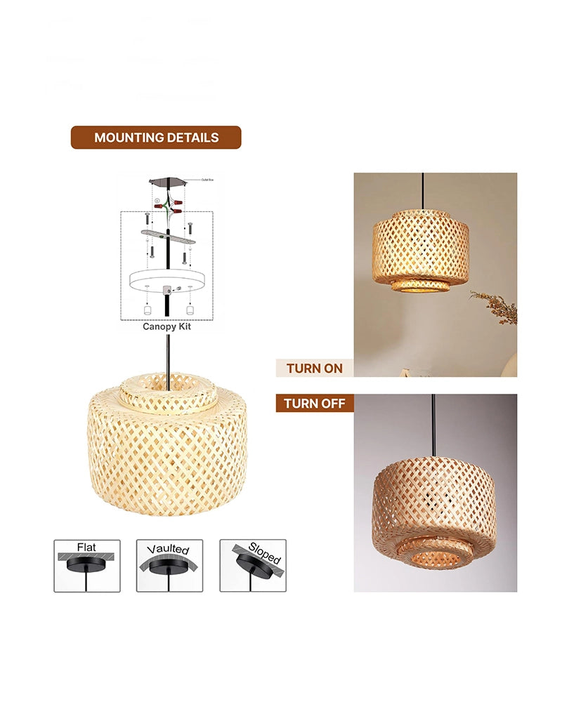 Elegant Cane Hanging Lamp for Living Space and Dining Area