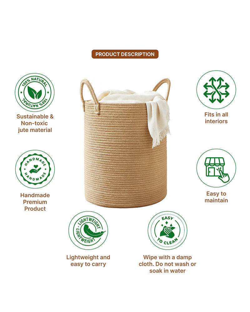 Laundry Basket For Clothes | Storage Baskets | Toy Storage Basket | Jute Laundry Bag