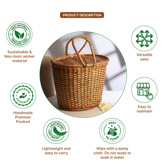 Wicker Picnic Basket | Wicker Lunch Basket | Toy Storage Basket