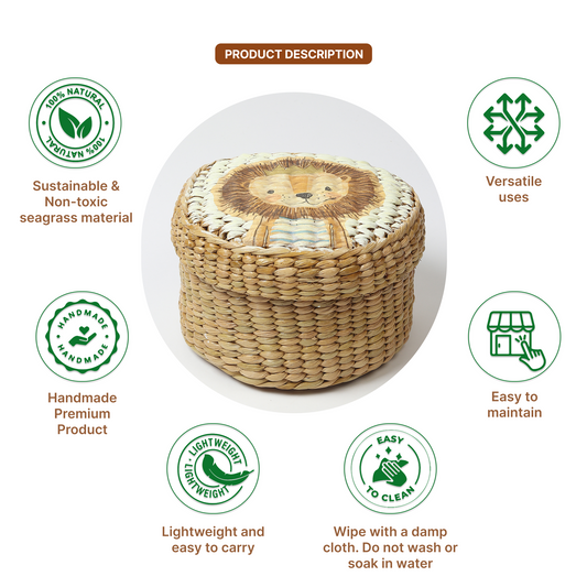 Storage Box with Lid | Round Gift Box | Seagrass Organiser Boxes