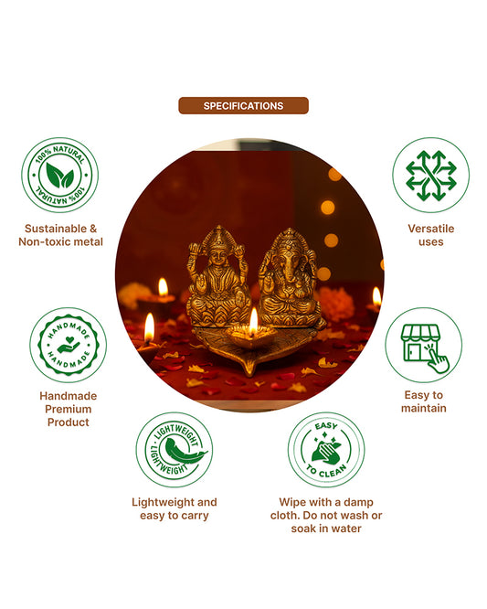Laxmi Ganesh Idol Figurine | Decorative God Idol for Home | Lakshmi Ganesh Diya